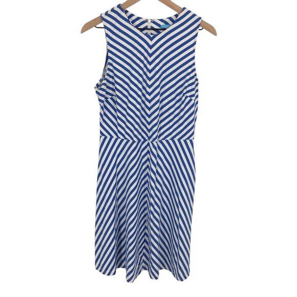 J.McLaughlin Courtney Chevron Stripe Dress Large Blue White Catalina Cloth #R - Picture 1 of 14